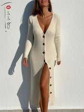 Tossy Frühjahr Neue Gestrickte Pullover Kleid V-ausschnitt Langarm Bodycon Midi Kleid Strickjacke Strickwaren Damen Casual Weiß Kleider 2022
